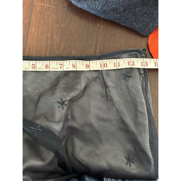 Vtg Express Sheer Sequin flare Skirt 2 Black Halloween Goth Formal Romantic - Picture 11 of 12